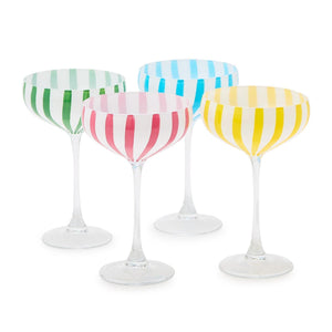 Two's Company Set of 4 Stripe Hand-Painted Coupe Glass Incl 4 Colors