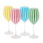 Two's Company Set of 4 Stripe Hand-Painted Stemmed Wine Glasses Incl 4 Colors