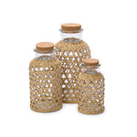 Two's Company Set of 3 Natural Lattice Wrapped Decorative Jars w/Cork Stopper