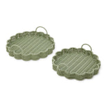 Two's Company Set of 2 All Weather Wicker Scalloped Edge Green Round Serving Tray