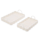 Two's Company Set of 2 All Weather Wicker Scalloped Edge Serving Trays