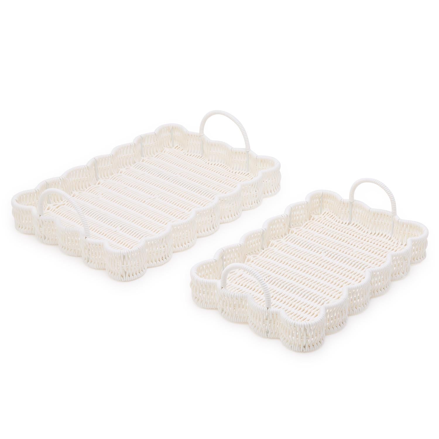 Two's Company Set of 2 All Weather Wicker Scalloped Edge Serving Trays