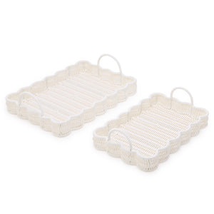Two's Company Set of 2 All Weather Wicker Scalloped Edge Serving Trays