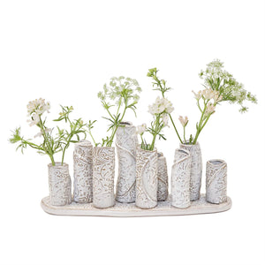 Two's Company White Washed Embossed Pattern Multi Vase on Platform