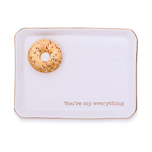 Two's Company Bagel Icon Trinket Tray with Saying in Gift Box - 55197-03