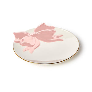 Two's Company Bow Tidbit Plate with Gold Rim Accent