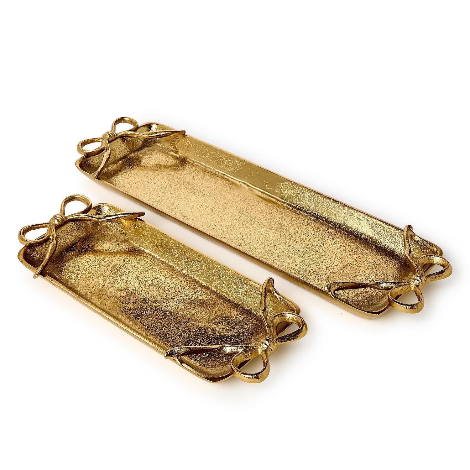 Two's Company Gold Bows Set of 2 Serving Trays Includes 2 Sizes