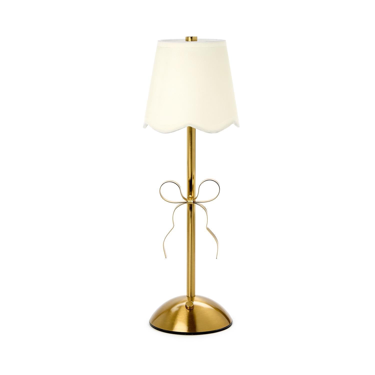 Two's Company LED Portable Cordless Gold Bow Table Lamp in Gift Box