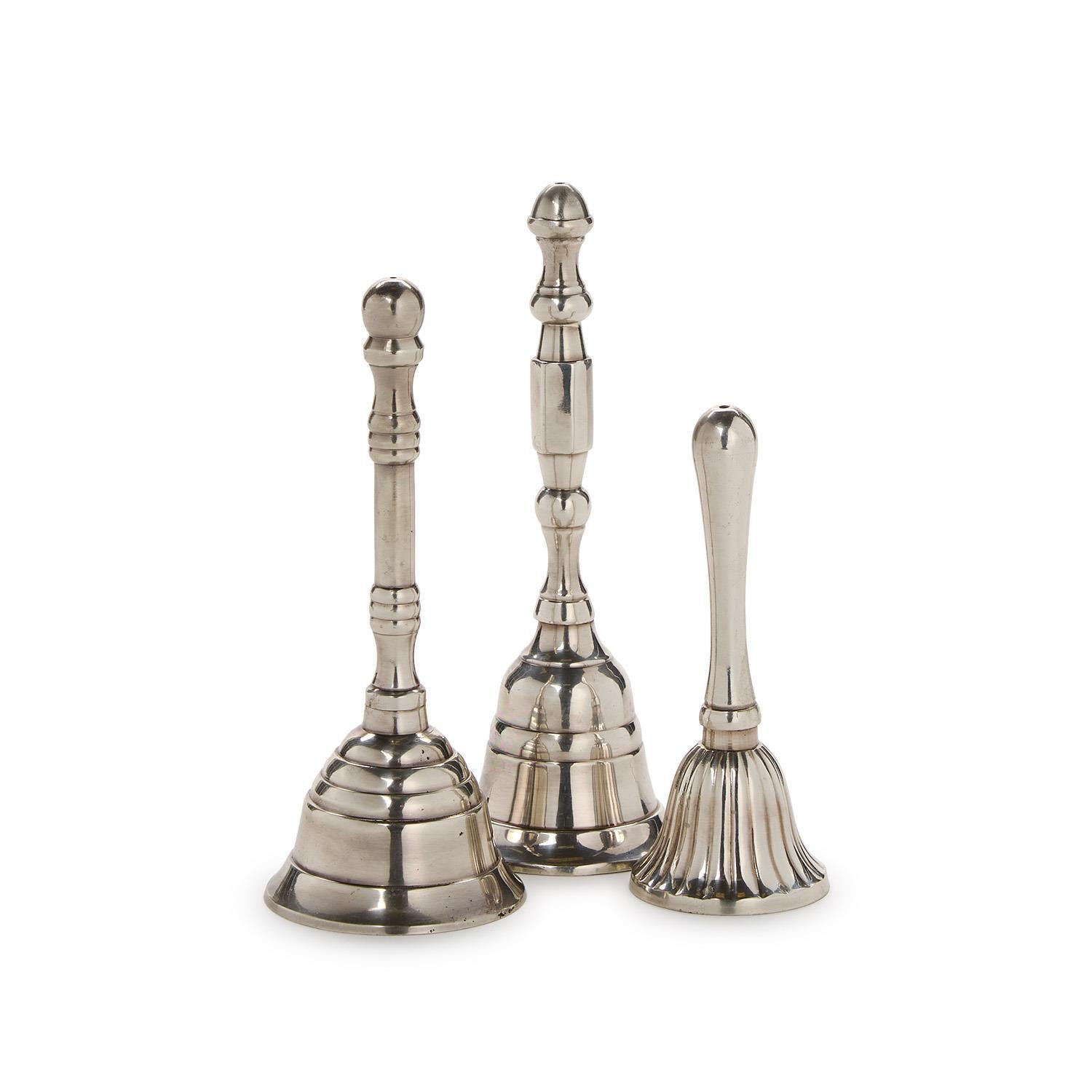 Two's Company Set of 3 Silver Bells Includes 3 Designs/Sizes