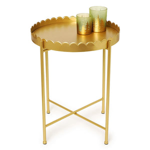 Two's Company Gold Scalloped Edge Round Side/Accent Table