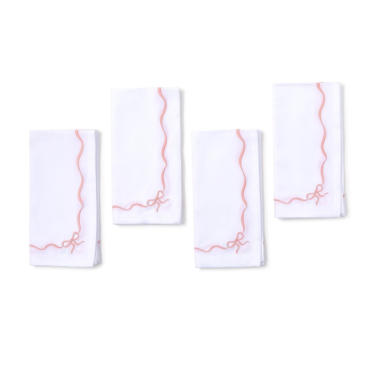 Two's Company Bow-tiful Set of 4 Embroidered Bow Dinner Napkins