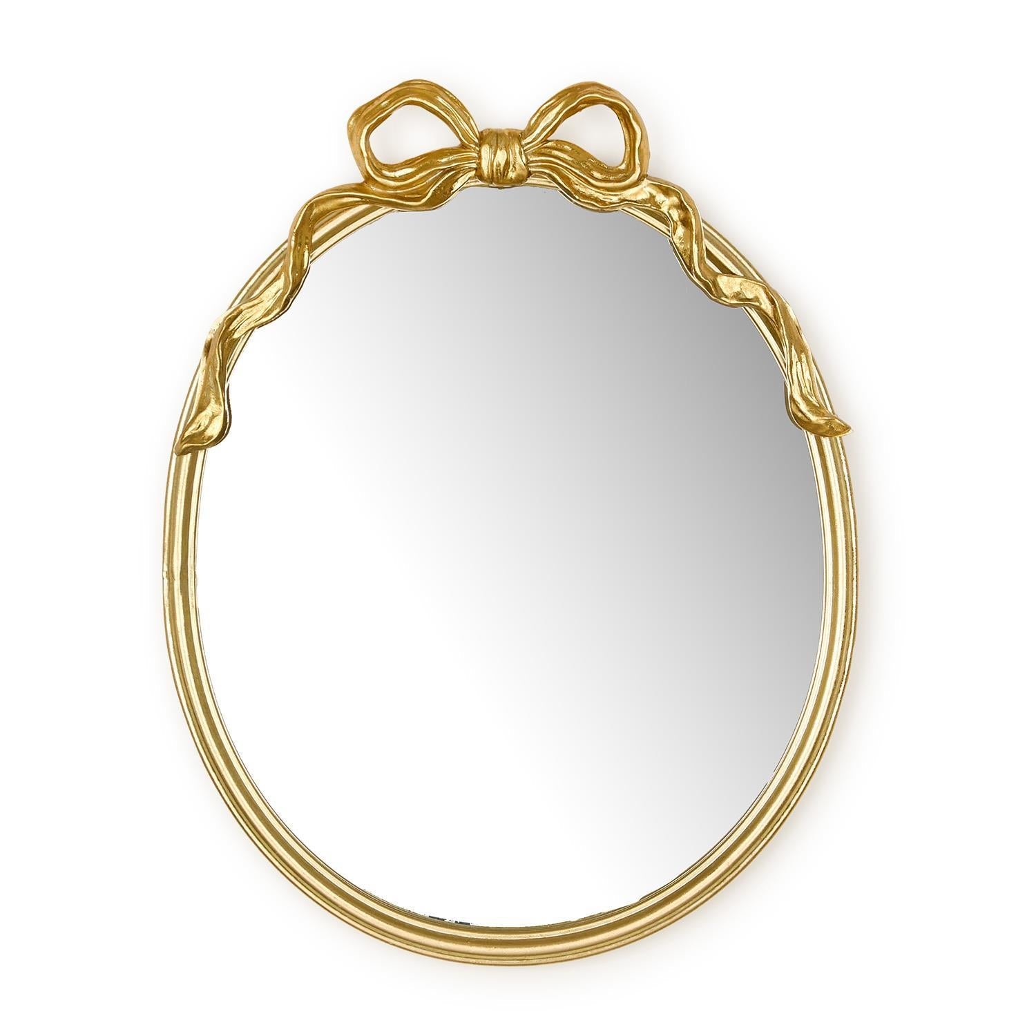 Two's Company Gold Oval Mirror with Accent Bow