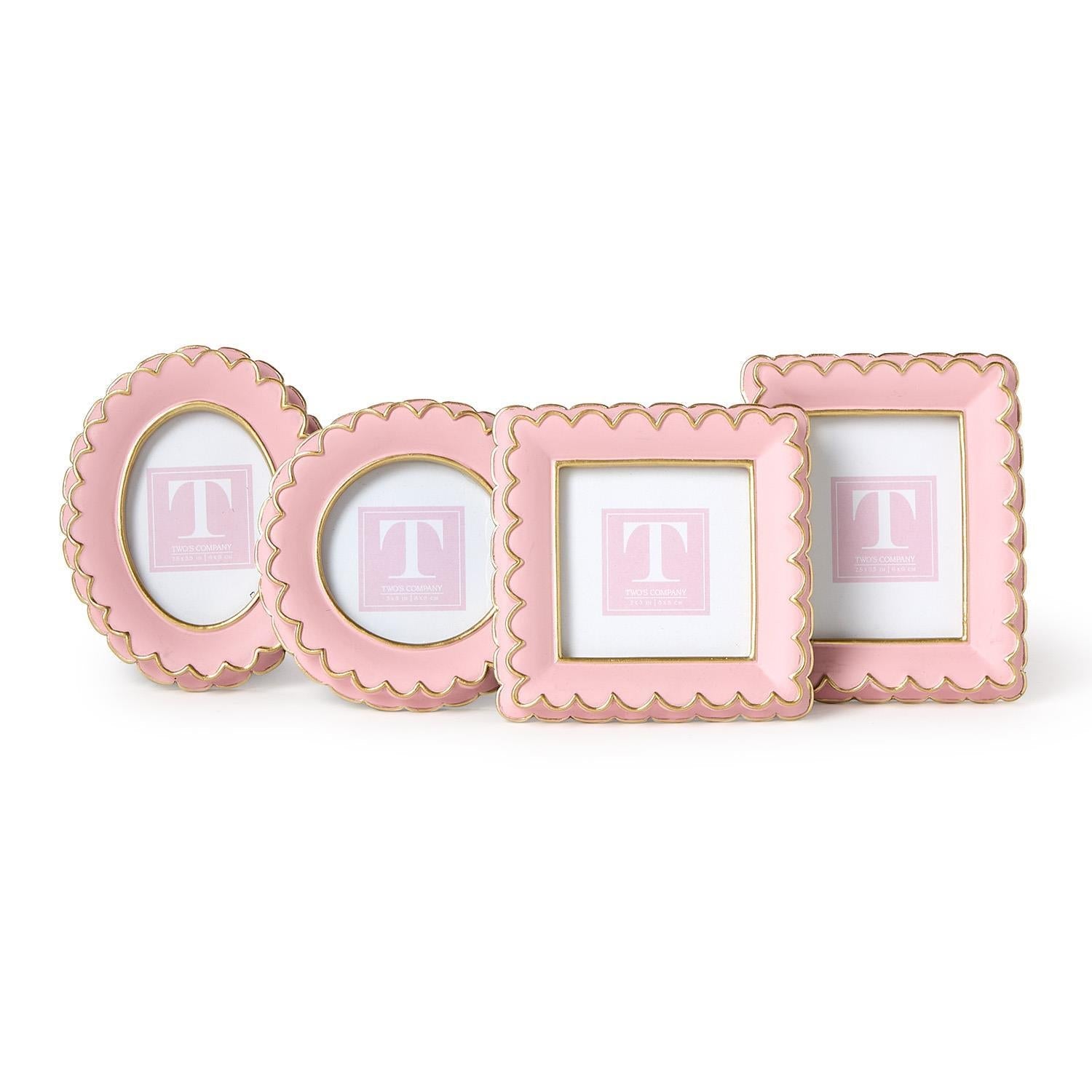Two's Company S/4 Pink Scalloped Mini Photo Frame