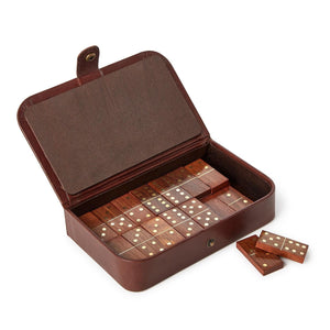 Two's Company Chestnut Genuine Leather Domino Set