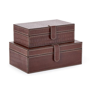 Two's Company S/2 Genuine Leather Reptile Pattern Storage Boxes