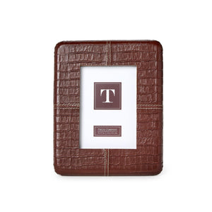 Two's Company Chestnut 5x7 Genuine Leather Reptile Pattern Photo Frame - 55336