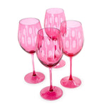 Two's Company S/4 Sparkling Cut Pink Hand Engraved Stemmed Wine Glasses