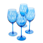 Two's Company S/4 Sparkling Cut Blue Hand Engraved Stemmed Wine Glasses