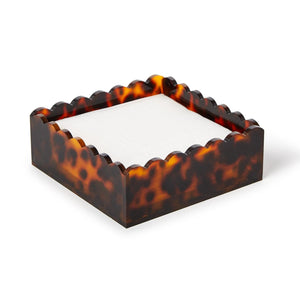 Two's Company Tortoise Print Scalloped Edge Acrylic Cocktail Napkin Holder