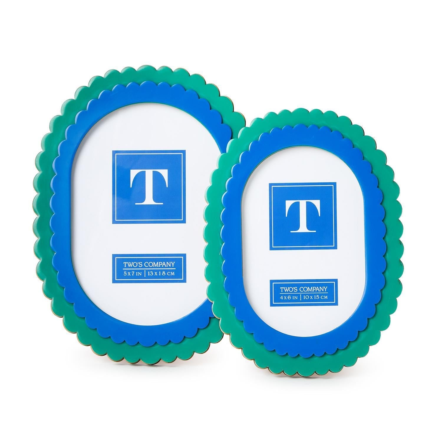 Two's Company Set of 2  Double Scalloped Edge Blue/Green Photo Frames