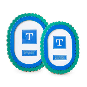 Two's Company Set of 2 Double Scalloped Edge Blue/Green Photo Frames
