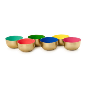 Two's Company Set of 6 Small Metal Bowls with Enamel Incl 6 Colors - 55390
