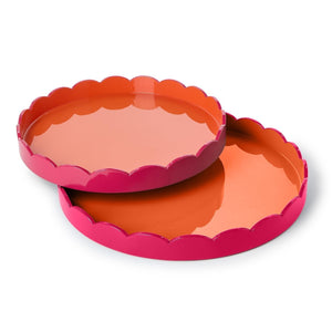 Two's Company Set of 2 Scalloped Pink and Orange Dual Tone Lacquered Tays - 55391