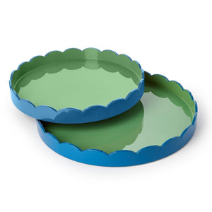 Two's Company Set of 2 Scalloped Blue and Green Dual Tone Lacquered Trays - 55392