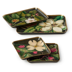 Two's Company Set of 4 Vintage Floral Print Metal Trays - 55402