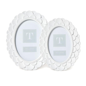 Two's Company Set of 2 White Fanshell Oval Photo Frame Incl 2 Sizes - 55418