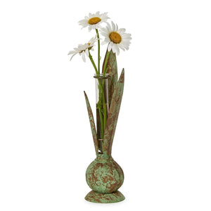 Two's Company Verdigris Hand-Crafted Bulb and Leaf Vase - 55438