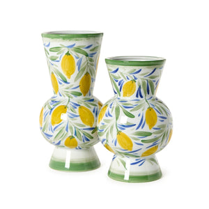Two's Company Set of 2 Hand-Painted Lemon Vases Includes 2 Shapes - 55467