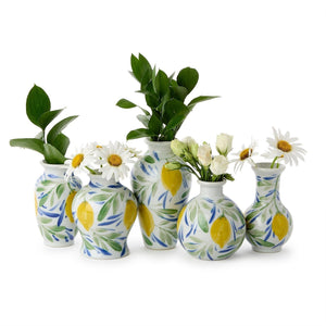 Two's Company Set of 5 Hand-Painted Mini Lemon Vases Includes 5 Shapes - 55468