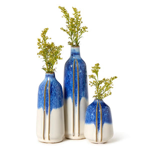 Two's Company Set of 3 Reactive Glaze Mini Blue and White Vases - 55471