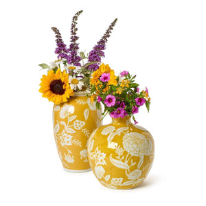Two's Company Set of 2 Yellow Floral Vases Incl 2 Styles - 55486