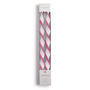 Two's Company Set of 2 Twist and Glow Pink Ribbon 15 3/4" Twist Taper Candles in Gift Box - 55493