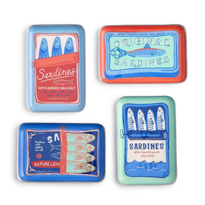 Two's Company Sardines Set of 4 Metal Trinket / Desk Trays Incl 4 Designs - 55524