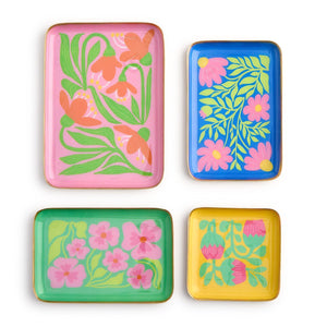 Two's Company Set of 4 Petal Pop Metal Trinket / Desk Trays Incl 4 Designs - 55528