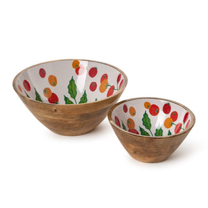 Two's Company Set of 2 Garden Harvest Hand-Crafted Wood Bowl Incl 2 Sizes - 55530