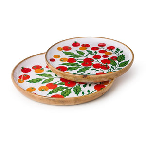 Two's Company Set of 2 Garden Harvest Set Hand-Crafted Wooden Round Trays with Enamel Incl 2 Sizes - 55531