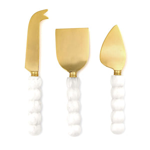 Two's Company Modern Pop Set of 3 White Beaded Cheese Knives in Gift Box - 55556