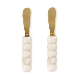 Two's Company Modern Pop Set of 2 White Beaded Spreaders on Gift Card - 55557