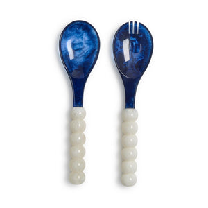 Two's Company Modern Pop Set of 2 Blue and White Salad Serving Set in Gift Box - 55558