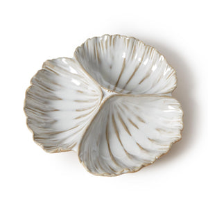 Two's Company Artisanal Reactive Glaze 3 Section Shell Tidbit Dish / Tray - 55561