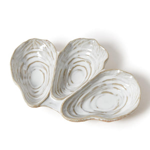 Two's Company Artisanal Reactive Glaze 3 Section Oyster Shell Tidbit Dish / Tray - 55562