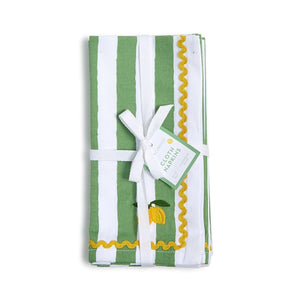 Two's Company Set of 4 Lemon Embroidered Cloth Dinner Napkins - 55575