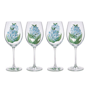 Two's Company Set of 4 Hydrangea Hand-Painted Stemmed Wine Glasses - 55591