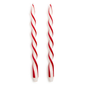 Two's Company Set of 2 Twist and Glow Red Ribbon 15 3/4" Twist Taper Candles in Gift Box - 55627