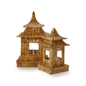 Two's Company Set of 2 Pagoda Rattan Lanterns Incl 2 sizes - 55629