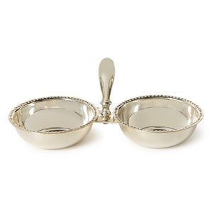 Two's Company Silver Two Section Tidbit / Condiment Serving Dish with Pole Handle - 55643